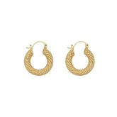 Elegant 18K gold plated hoop earrings featuring a stylish twisted design, perfect for any occasion.